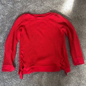 LOFT Red Boatneck Sweater with Lace-up detail at hem - Medium